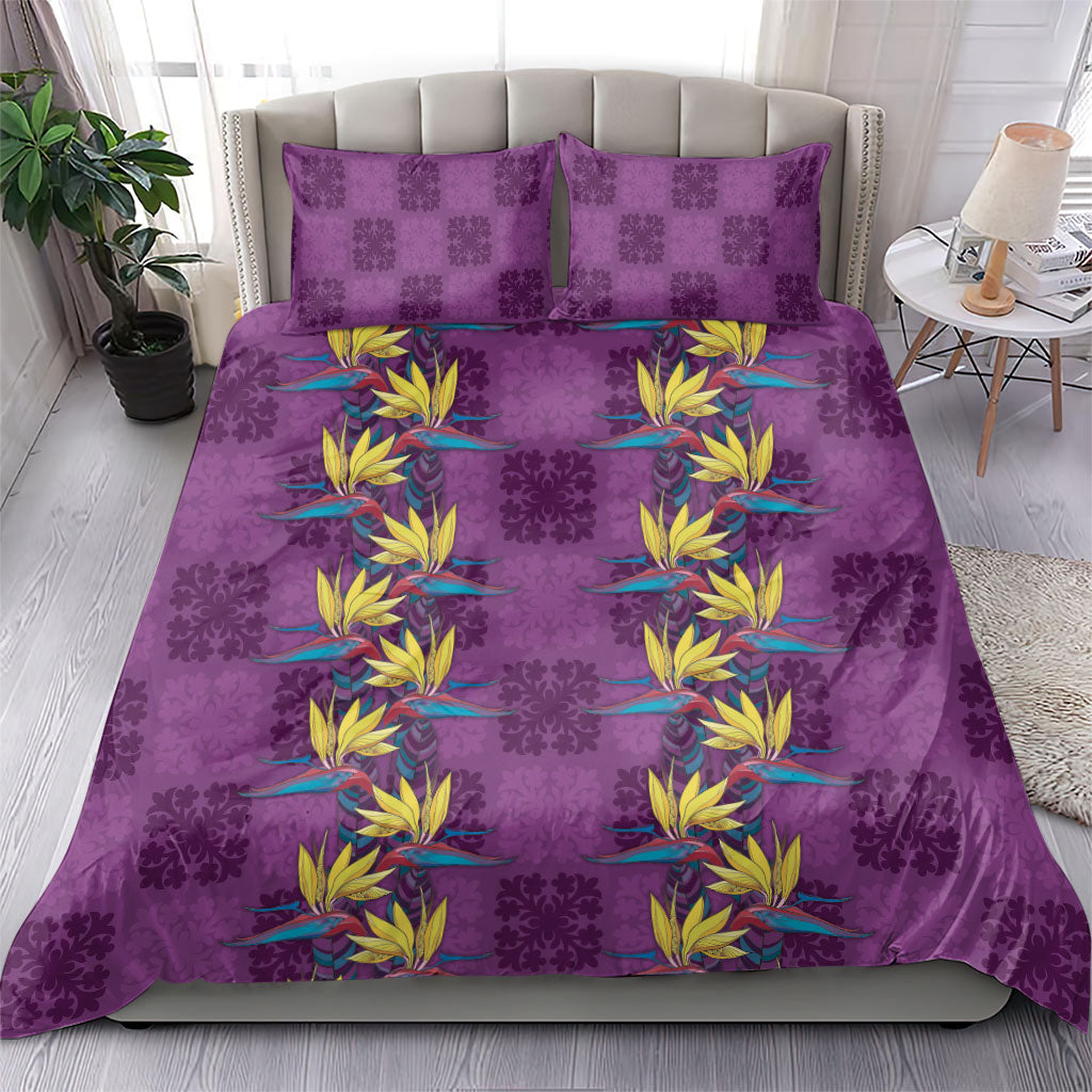 Hawaii Waikiki King Bedding Set Purple Quilt With Pua Manu