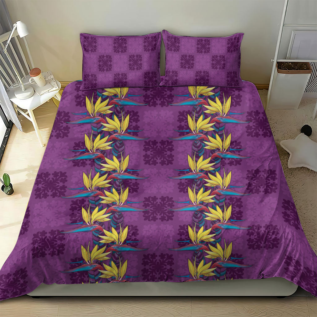 Hawaii Waikiki King Bedding Set Purple Quilt With Pua Manu