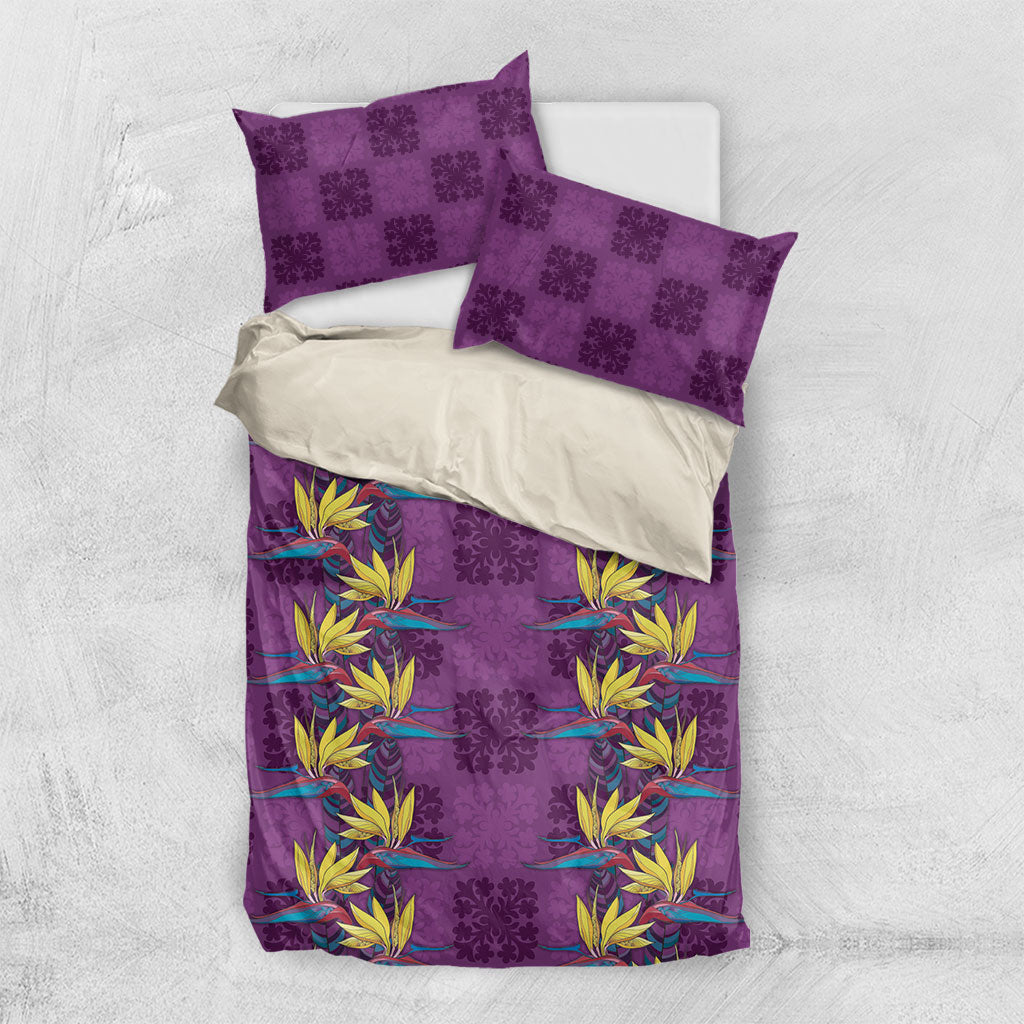 Hawaii Waikiki King Bedding Set Purple Quilt With Pua Manu