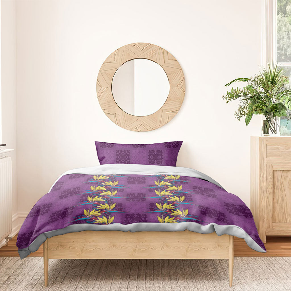 Hawaii Waikiki King Bedding Set Purple Quilt With Pua Manu