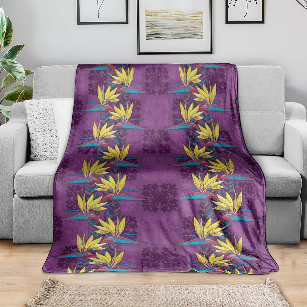 Hawaii Waikiki King Blanket Purple Quilt With Pua Manu