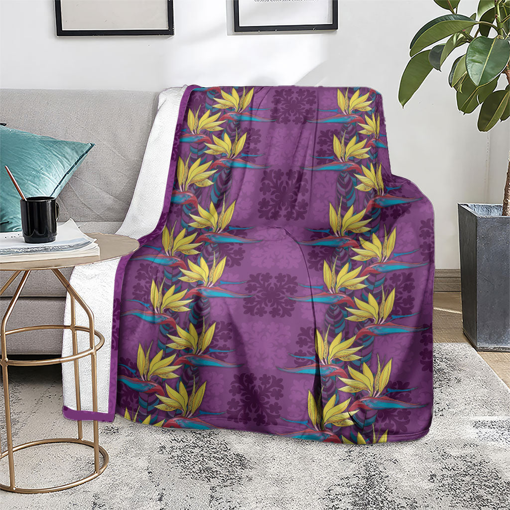 Hawaii Waikiki King Blanket Purple Quilt With Pua Manu