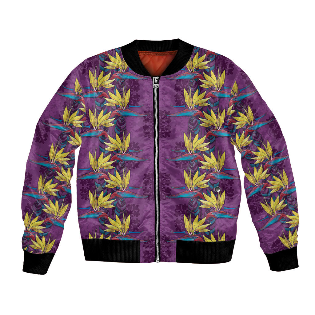 Hawaii Waikiki King Bomber Jacket Purple Quilt With Pua Manu