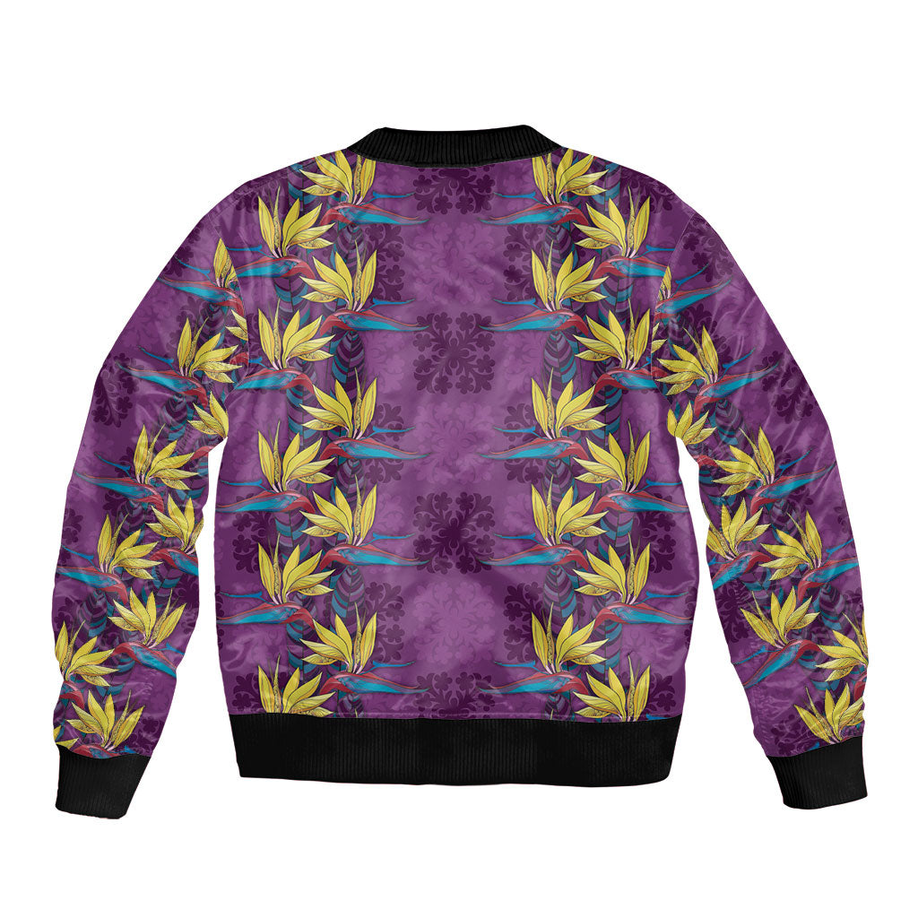Hawaii Waikiki King Bomber Jacket Purple Quilt With Pua Manu