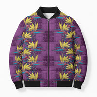 Hawaii Waikiki King Bomber Puffer Jacket Purple Quilt With Pua Manu