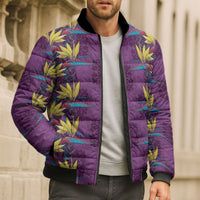 Hawaii Waikiki King Bomber Puffer Jacket Purple Quilt With Pua Manu