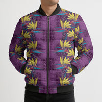 Hawaii Waikiki King Bomber Puffer Jacket Purple Quilt With Pua Manu