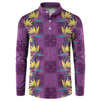 Hawaii Waikiki King Button Sweatshirt Purple Quilt With Pua Manu