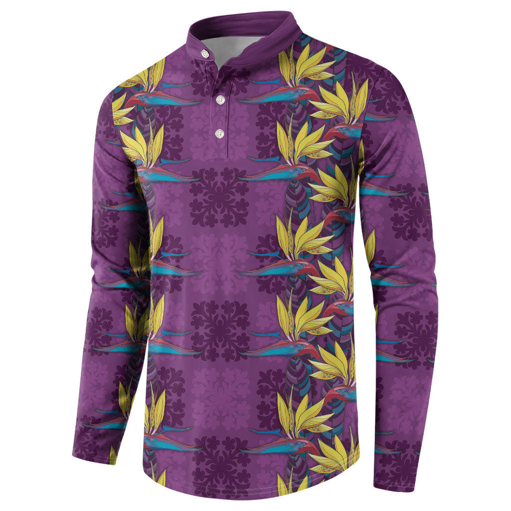 Hawaii Waikiki King Button Sweatshirt Purple Quilt With Pua Manu