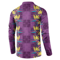 Hawaii Waikiki King Button Sweatshirt Purple Quilt With Pua Manu