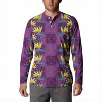 Hawaii Waikiki King Button Sweatshirt Purple Quilt With Pua Manu