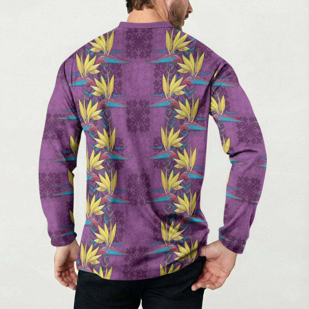 Hawaii Waikiki King Button Sweatshirt Purple Quilt With Pua Manu