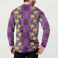 Hawaii Waikiki King Button Sweatshirt Purple Quilt With Pua Manu