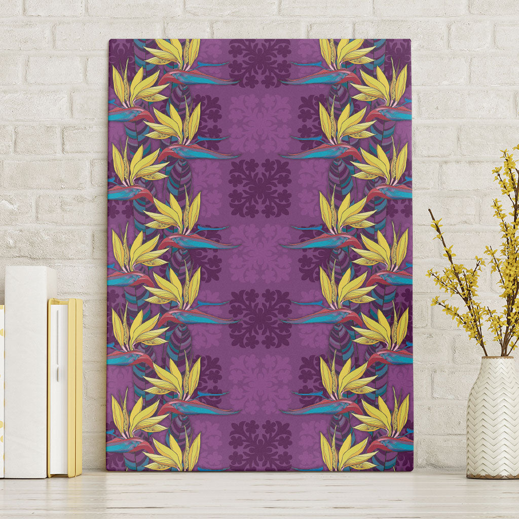 Hawaii Waikiki King Canvas Wall Art Purple Quilt With Pua Manu