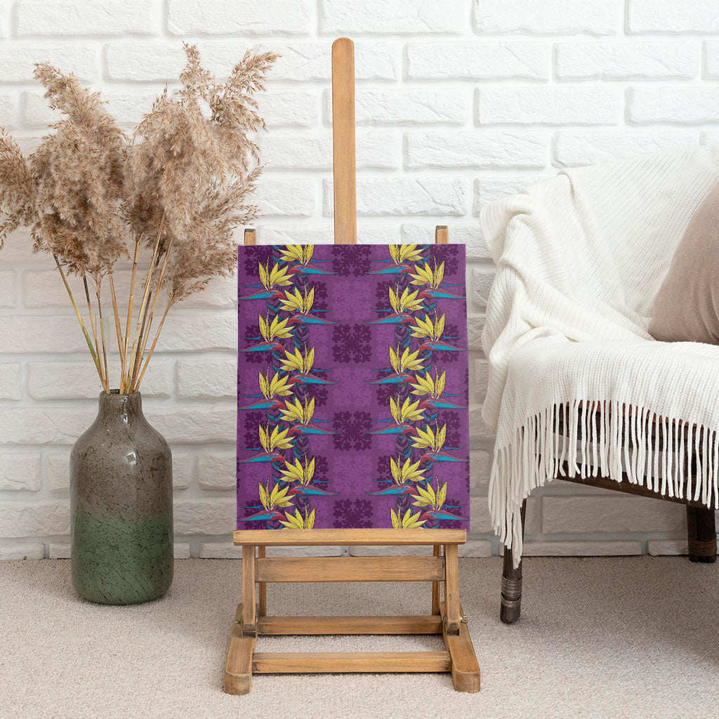 Hawaii Waikiki King Canvas Wall Art Purple Quilt With Pua Manu