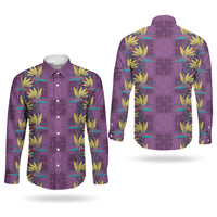 Hawaii Waikiki King Couples Matching Off Shoulder Maxi Dress and Long Sleeve Button Shirt Purple Quilt With Pua Manu