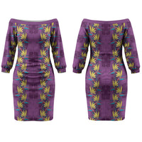 Hawaii Waikiki King Couples Matching Off The Shoulder Long Sleeve Dress and Hawaiian Shirt Purple Quilt With Pua Manu