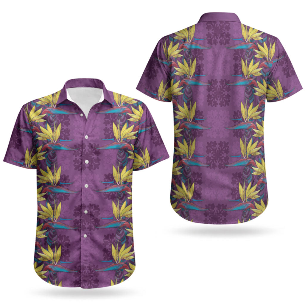 Hawaii Waikiki King Couples Matching Puletasi and Hawaiian Shirt Purple Quilt With Pua Manu
