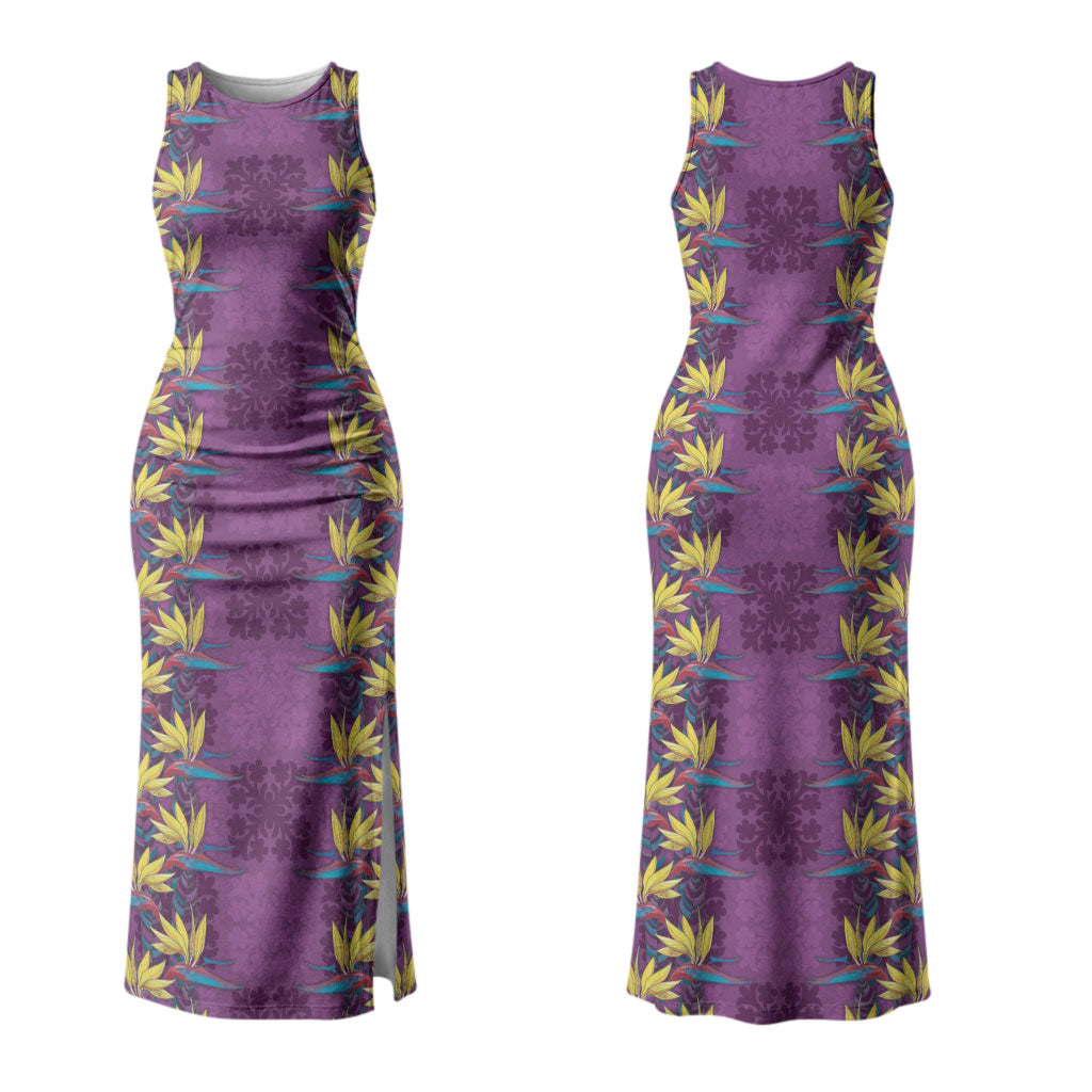 Hawaii Waikiki King Couples Matching Tank Maxi Dress and Hawaiian Shirt Purple Quilt With Pua Manu
