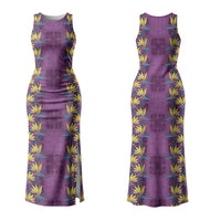 Hawaii Waikiki King Couples Matching Tank Maxi Dress and Long Sleeve Button Shirt Purple Quilt With Pua Manu