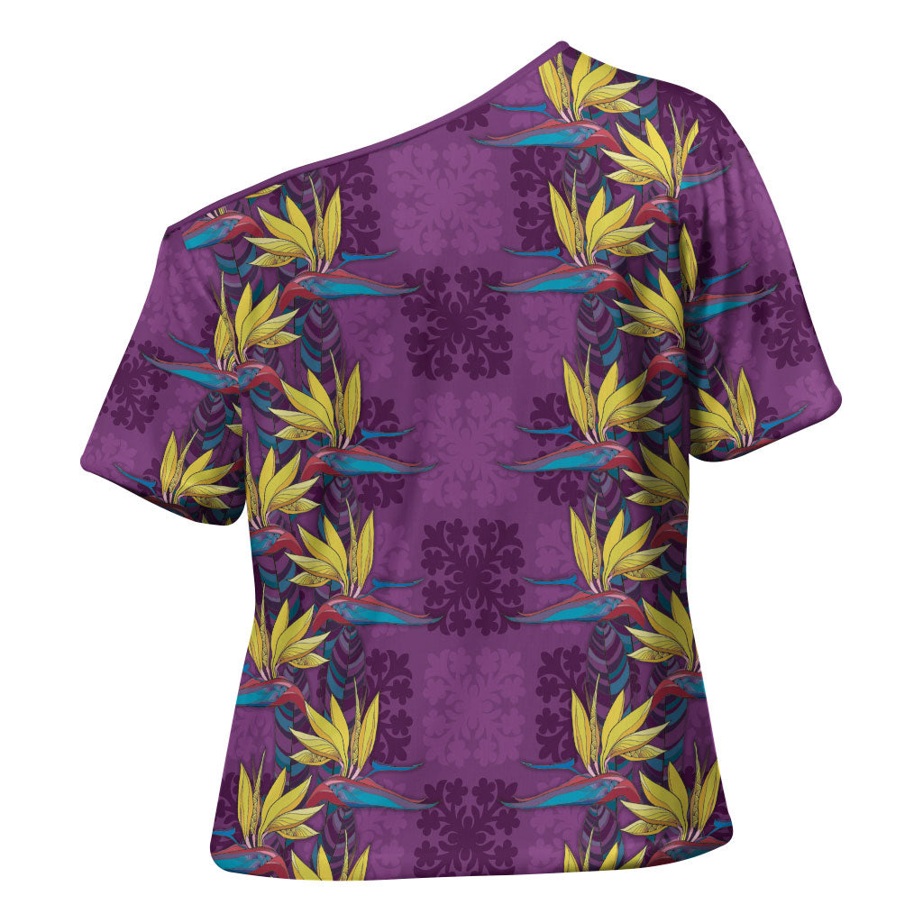 Hawaii Waikiki King Cross Shoulder Shirt Purple Quilt With Pua Manu