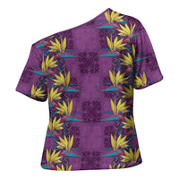 Hawaii Waikiki King Cross Shoulder Shirt Purple Quilt With Pua Manu