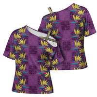 Hawaii Waikiki King Cross Shoulder Shirt Purple Quilt With Pua Manu