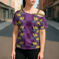Hawaii Waikiki King Cross Shoulder Shirt Purple Quilt With Pua Manu