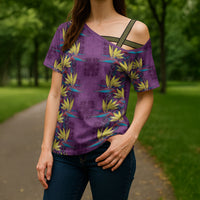 Hawaii Waikiki King Cross Shoulder Shirt Purple Quilt With Pua Manu