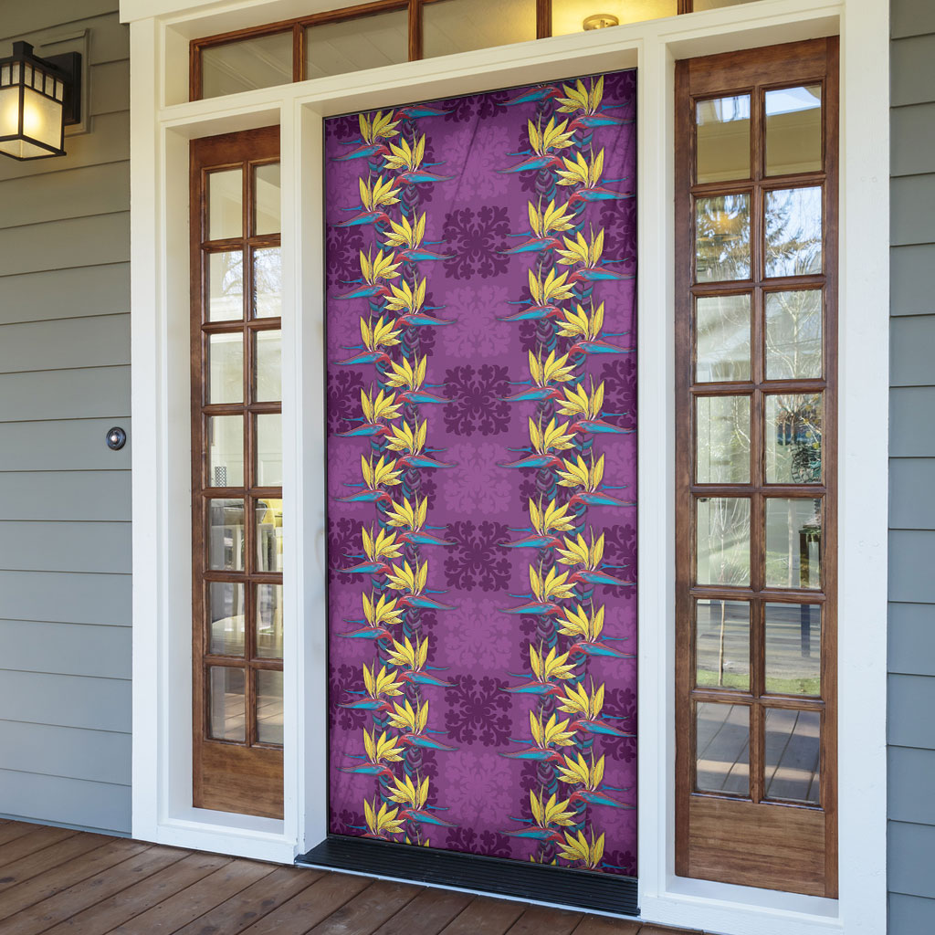 Hawaii Waikiki King Door Cover Purple Quilt With Pua Manu