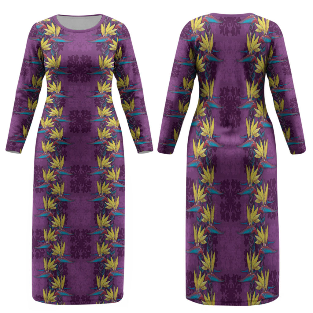 Hawaii Waikiki King Family Matching Long Sleeve Bodycon Dress and Hawaiian Shirt Purple Quilt With Pua Manu