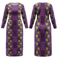 Hawaii Waikiki King Family Matching Long Sleeve Bodycon Dress and Hawaiian Shirt Purple Quilt With Pua Manu