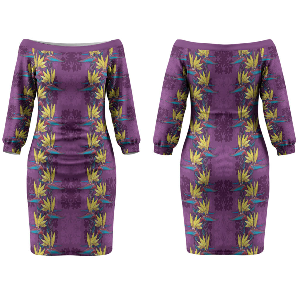 Hawaii Waikiki King Family Matching Off The Shoulder Long Sleeve Dress and Hawaiian Shirt Purple Quilt With Pua Manu