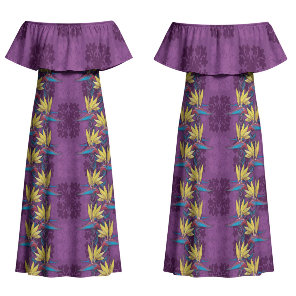 Hawaii Waikiki King Family Matching Off Shoulder Maxi Dress and Hawaiian Shirt Purple Quilt With Pua Manu