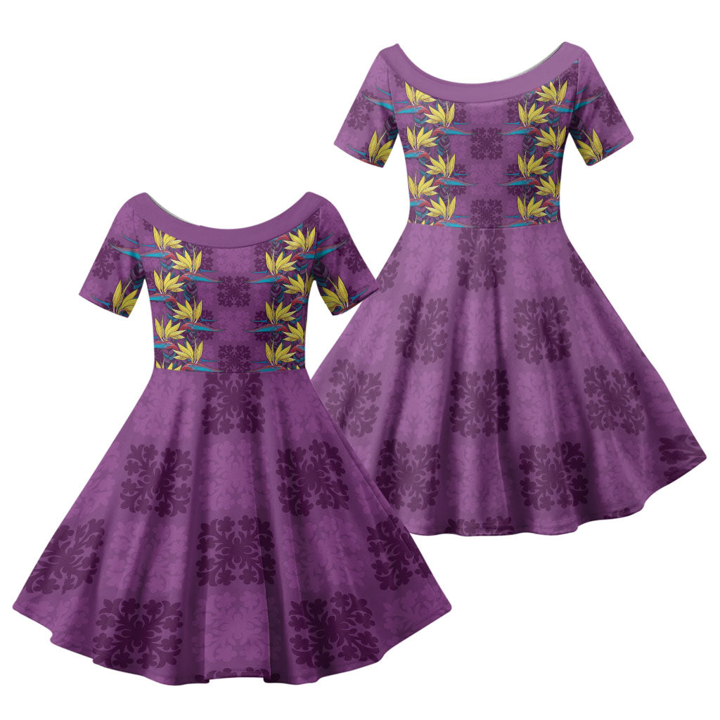 Hawaii Waikiki King Family Matching Summer Maxi Dress and Hawaiian Shirt Purple Quilt With Pua Manu