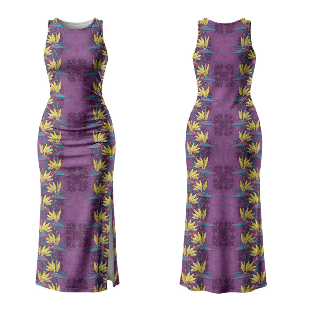 Hawaii Waikiki King Family Matching Tank Maxi Dress and Hawaiian Shirt Purple Quilt With Pua Manu