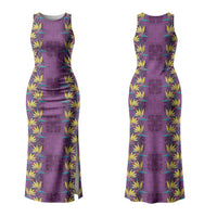 Hawaii Waikiki King Family Matching Tank Maxi Dress and Hawaiian Shirt Purple Quilt With Pua Manu