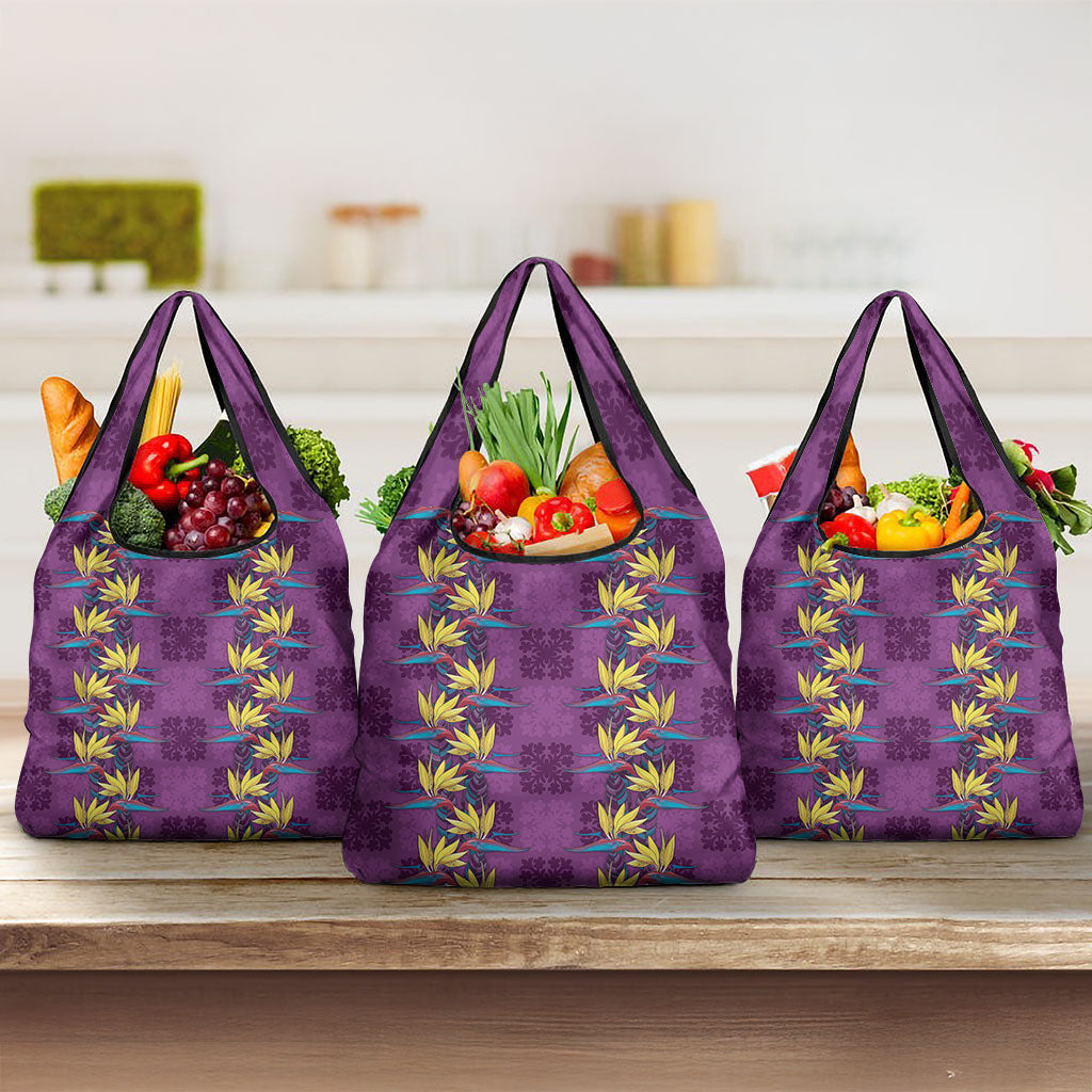 Hawaii Waikiki King Grocery Bag Purple Quilt With Pua Manu