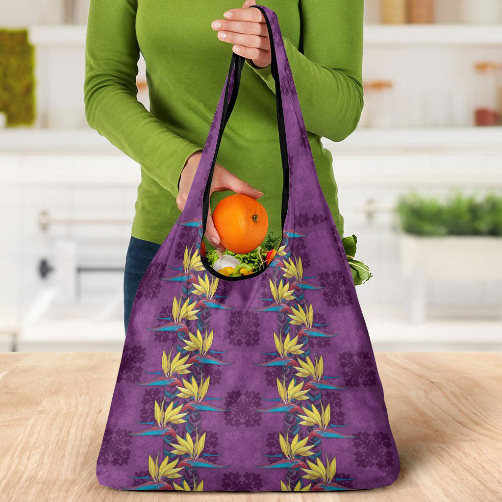 Hawaii Waikiki King Grocery Bag Purple Quilt With Pua Manu
