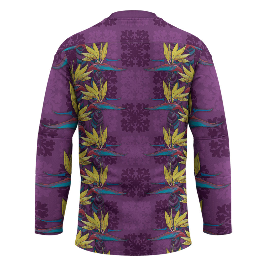 Hawaii Waikiki King Hockey Jersey Purple Quilt With Pua Manu