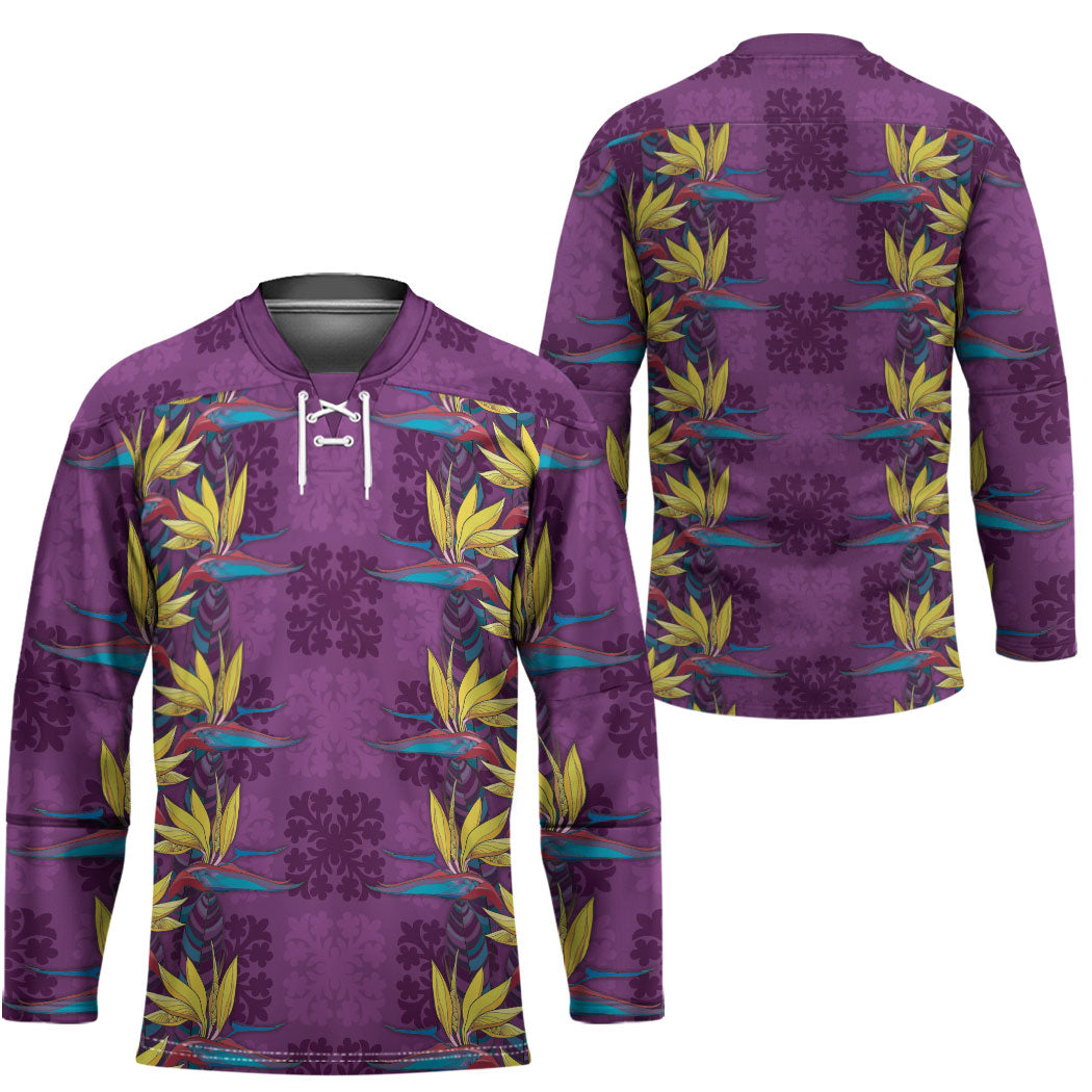 Hawaii Waikiki King Hockey Jersey Purple Quilt With Pua Manu