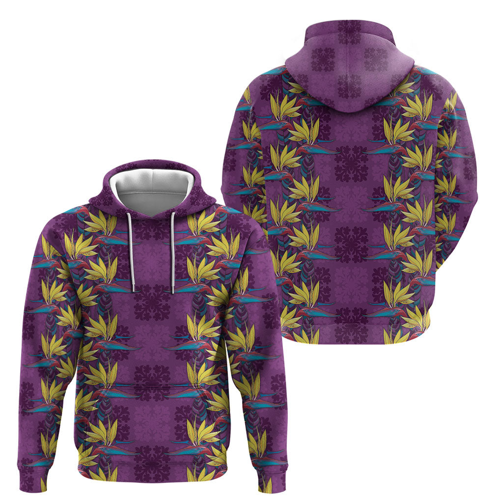 Hawaii Waikiki King Hoodie Purple Quilt With Pua Manu