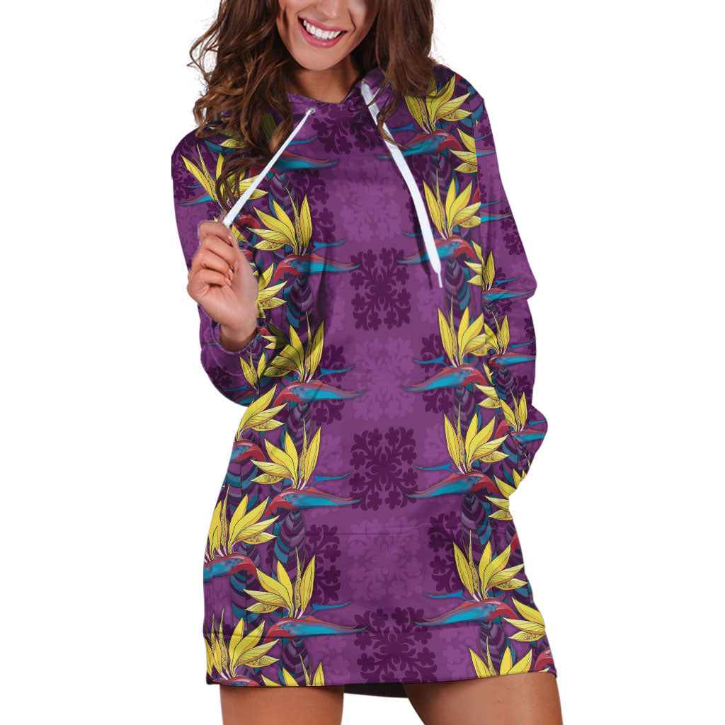 Hawaii Waikiki King Hoodie Dress Purple Quilt With Pua Manu