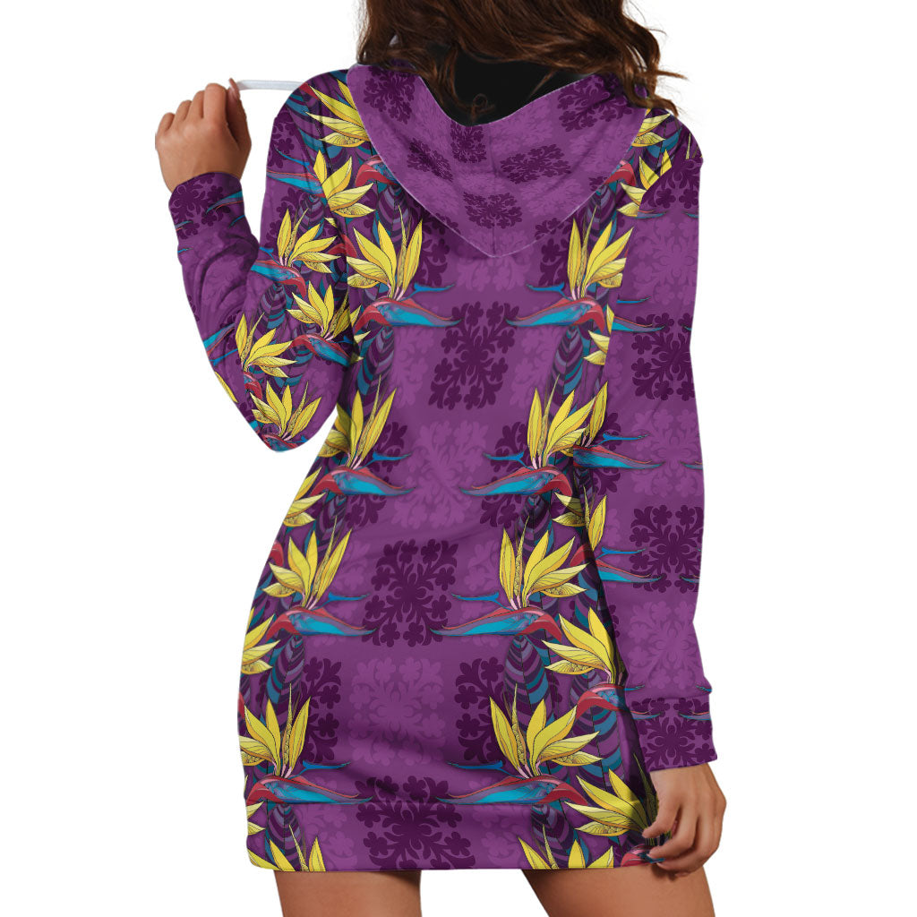 Hawaii Waikiki King Hoodie Dress Purple Quilt With Pua Manu