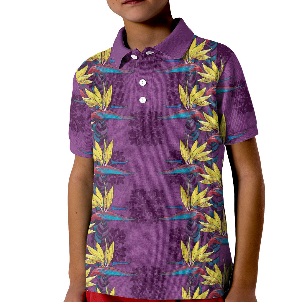 Hawaii Waikiki King Kid Polo Shirt Purple Quilt With Pua Manu