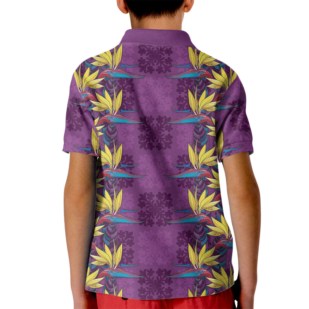 Hawaii Waikiki King Kid Polo Shirt Purple Quilt With Pua Manu