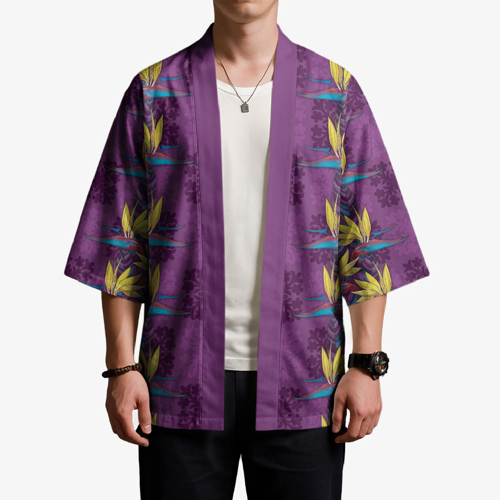 Hawaii Waikiki King Kimono Purple Quilt With Pua Manu