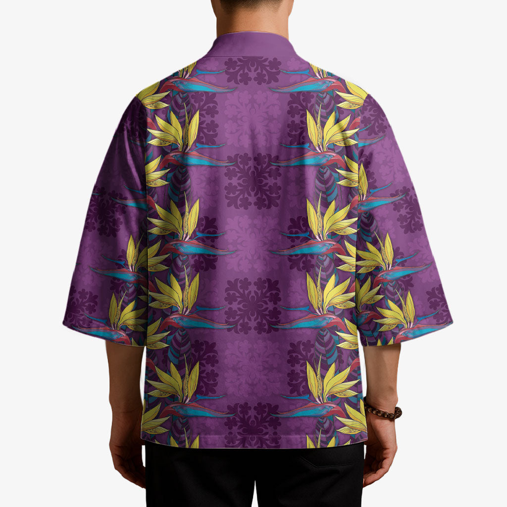 Hawaii Waikiki King Kimono Purple Quilt With Pua Manu