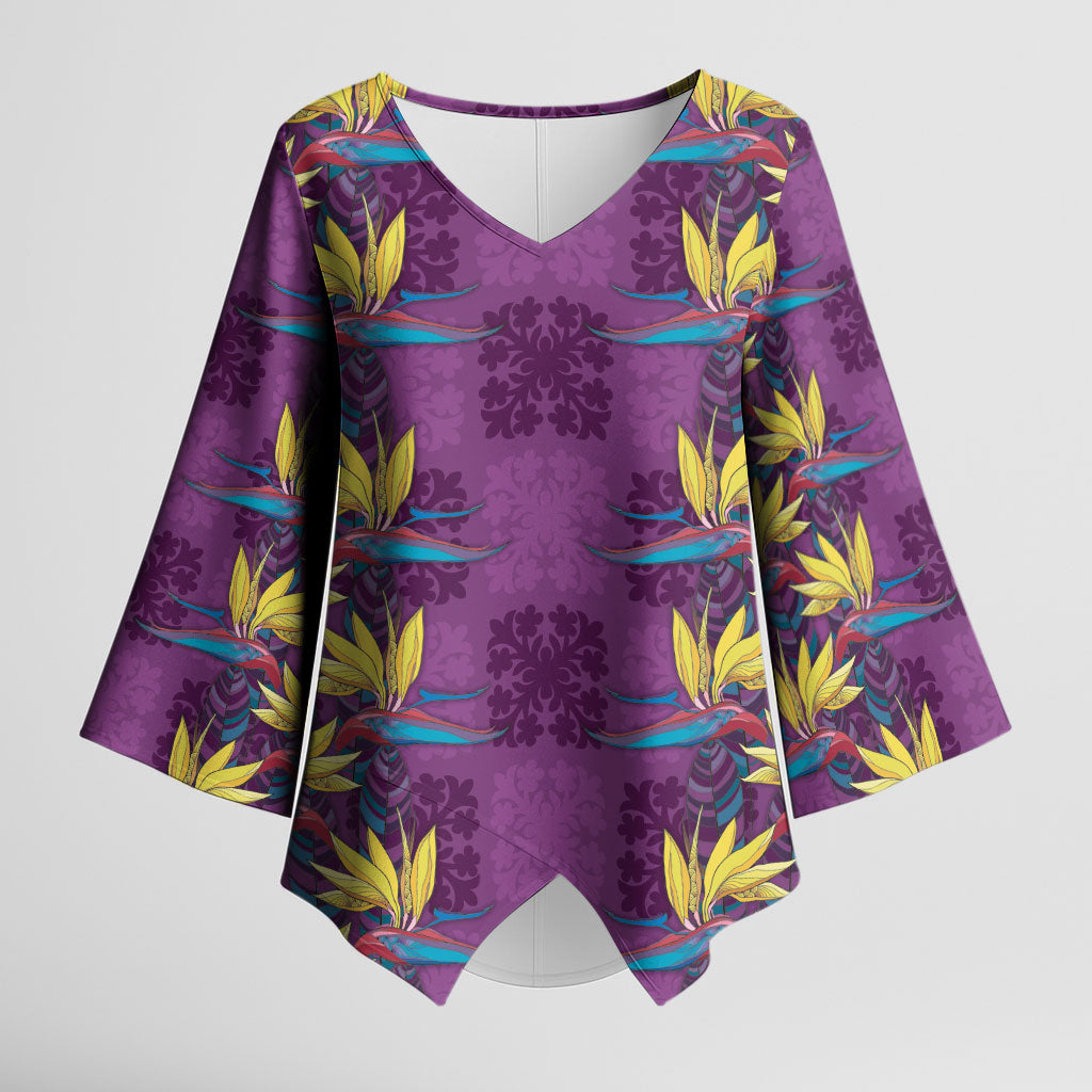 Hawaii Waikiki King Kimono Sleeve Blouse Purple Quilt With Pua Manu