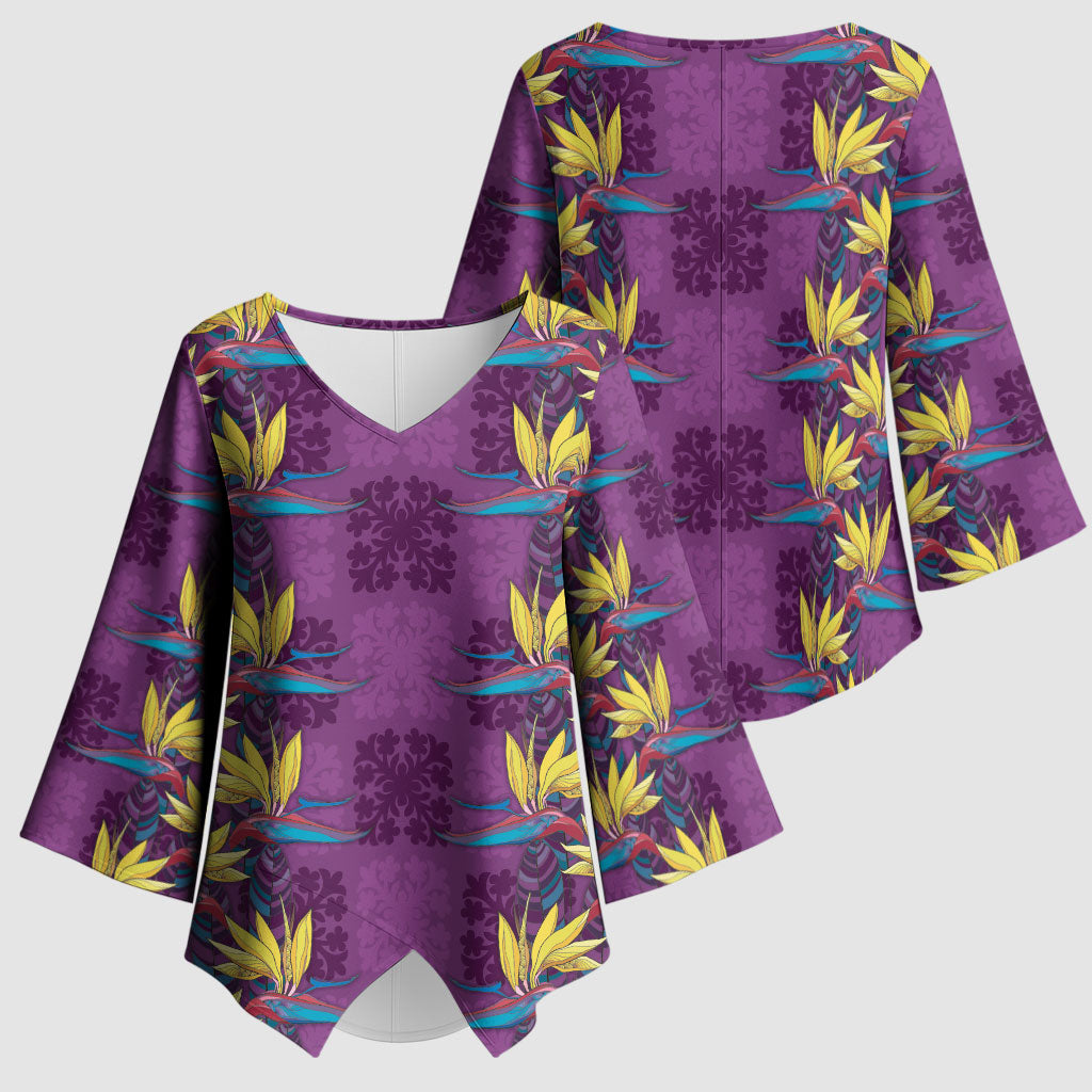 Hawaii Waikiki King Kimono Sleeve Blouse Purple Quilt With Pua Manu
